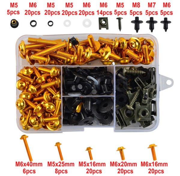 Aluminum Alloy Screw Set 195 Pcs (Universal Model) - Gold