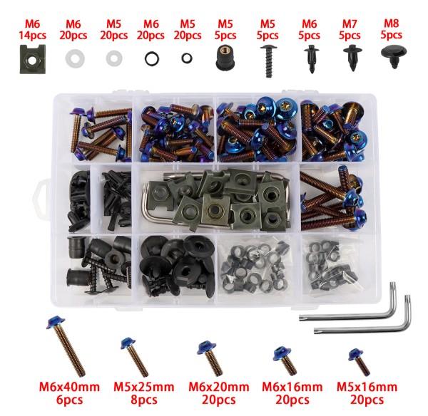 Stainless Steel Screw Set 195 Pcs (Universal Model) - Blue Enamel