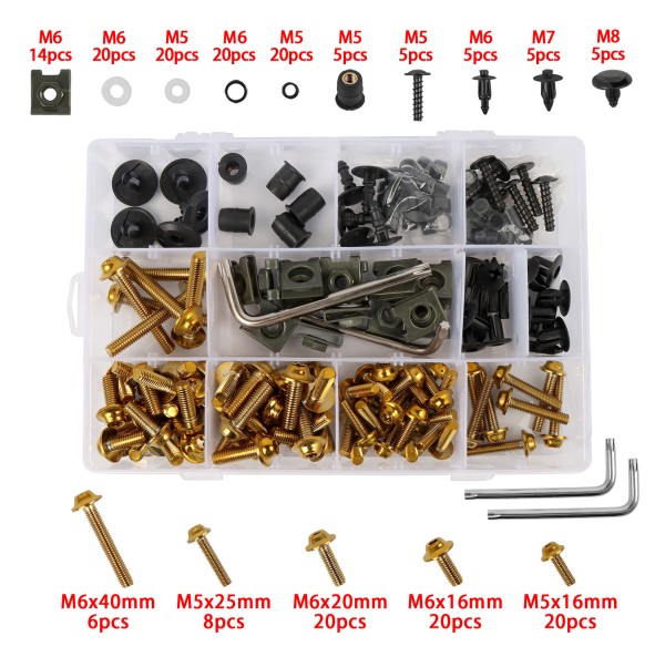 Stainless Steel Screw Set 195 Pcs (Universal Model) - Gold