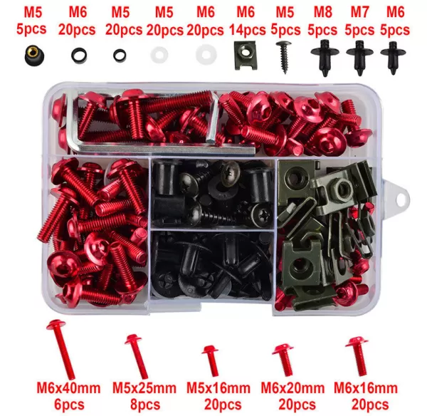 Aluminum Alloy Screw Set 195 Pcs (Universal Model) - Red
